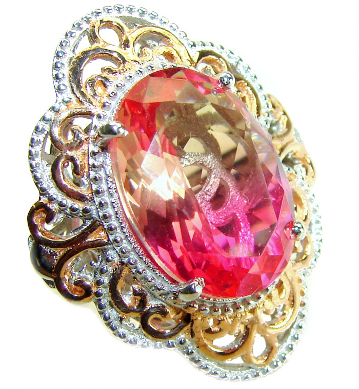 Magnificent 11.2 carat oval cut Pink Tourmaline 2 tones .925 Silver handcrafted Cocktail Ring s. 6 3/4