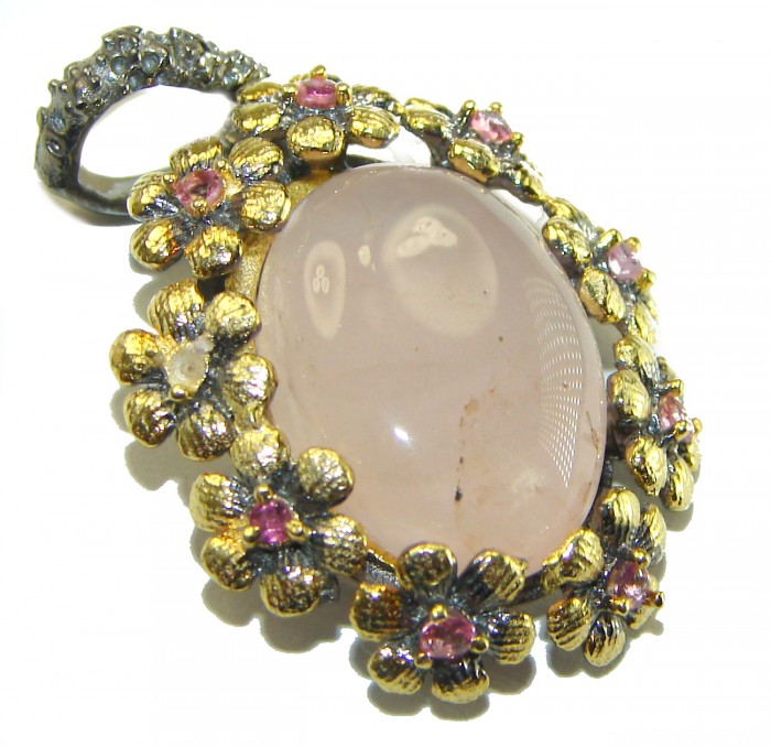 Vintage Beauty quality Rose Quartz 18K Rose Gold over .925 Sterling Silver handmade Pendant