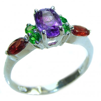 Stephani 0.8 carat African Amethyst Emerald .925 Sterling Silver Handcrafted Ring size 7 1/2