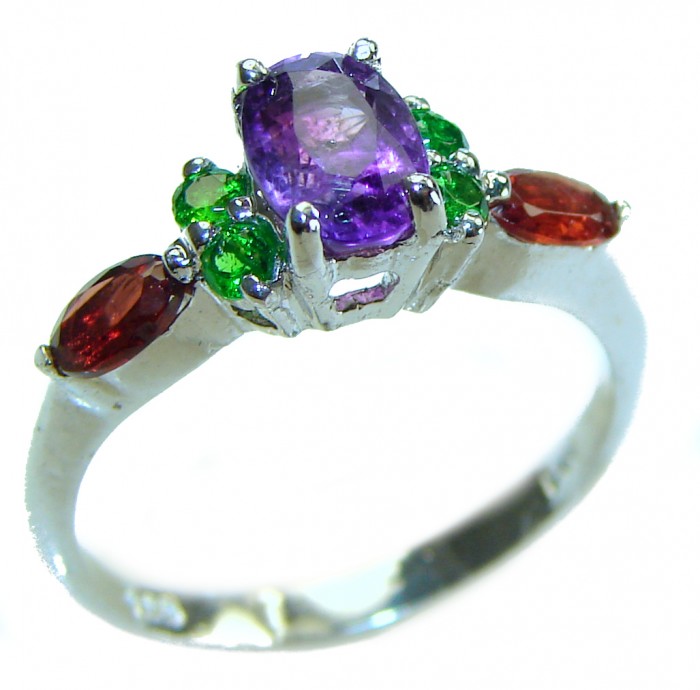 Stephani 0.8 carat African Amethyst Emerald .925 Sterling Silver Handcrafted Ring size 7 1/2