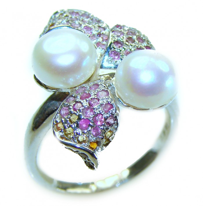 Pure Love White Pearls .925 Sterling Silver brilliantly handcrafted ring s. 6 1/4