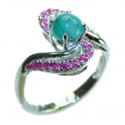 Authentic 2.9 carat Colombian Emerald .925 Sterling Silver handmade Ring s. 8