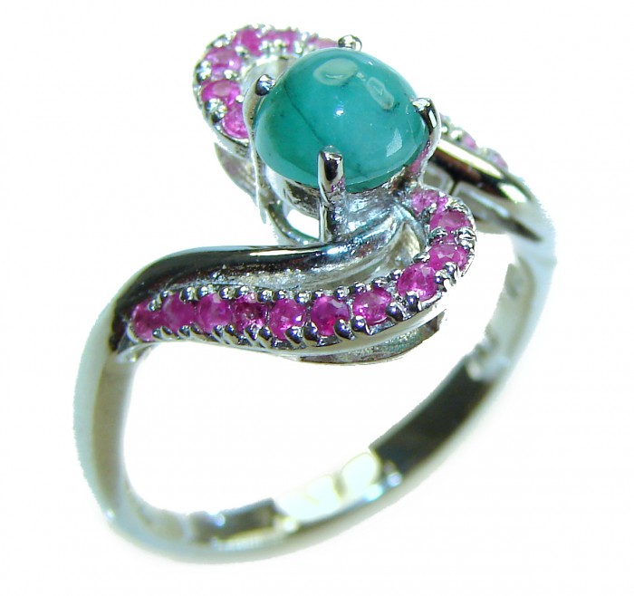 Authentic 2.9 carat Colombian Emerald .925 Sterling Silver handmade Ring s. 8