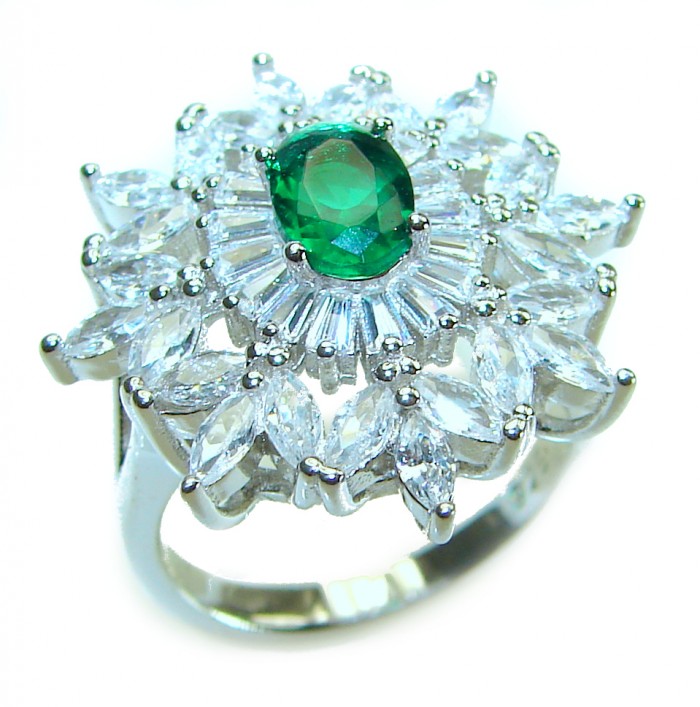 Luxurious 4.5 ctw Colombian Emerald .925 Sterling Silver handcrafted Statement Ring size 6 1/2