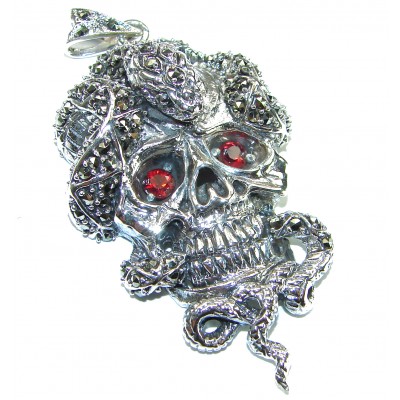 Huge Ghost Rider Ruby Authentic 5.8 carat Ruby Marcasite .925 Sterling Silver handcrafted Pendant