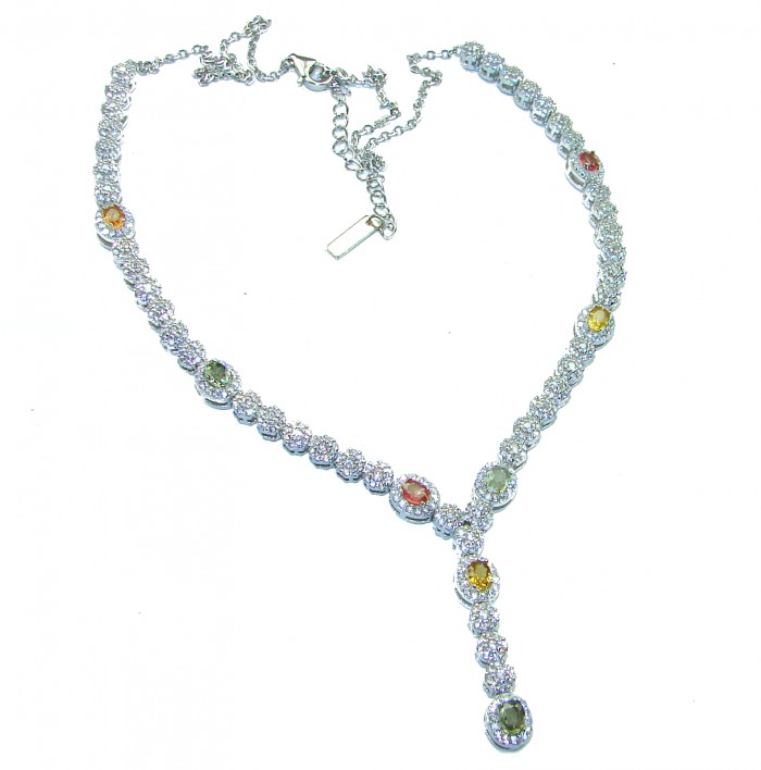 Divas's Dream 12.4 carat natural multicolor Sapphire .925 Sterling Silver handcrafted necklace