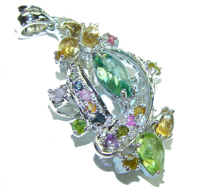 Allure authentic 6.4 carat Green Amethyst Peridot .925 Sterling Silver handmade Pendant