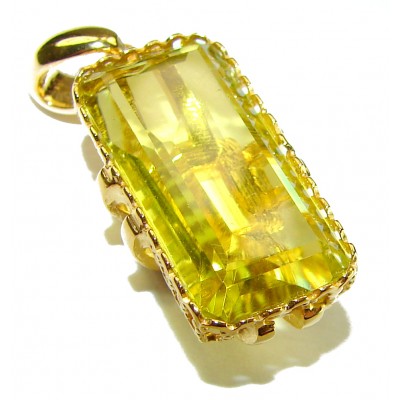 Emerald cut 15.3 carat Lemon Quartz 18K Gold over .925 Sterling Silver handcrafted pendant