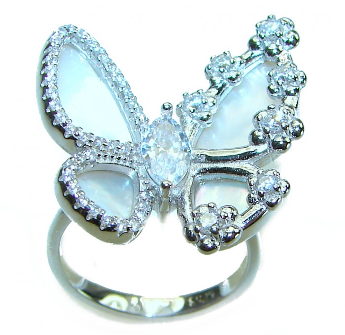 White Butterfly Blister Pearl .925 Sterling Silver brilliantly handcrafted ring s. 6