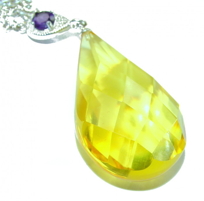 Dazzling 48.2 carat natural faceted Baltic Amber .925 Sterling Silver handcrafted necklace