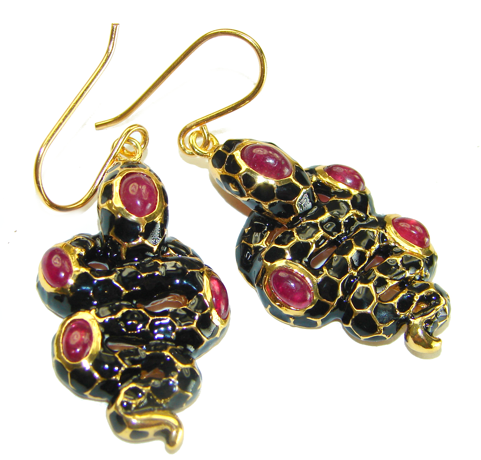Natural Red Ruby Earrings 18K Gold Over 925 Sterling Silver Handmade
