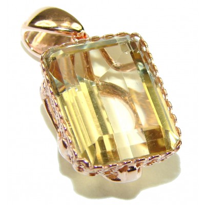 10.3 carat Lemon Quartz 14K Rose Gold over .925 Sterling Silver handcrafted pendant