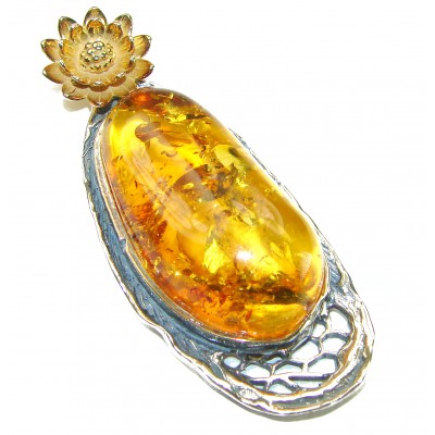 Authentic Golden Baltic Amber 14k Gold over .925 Sterling Silver beautifully handcrafted Pendant
