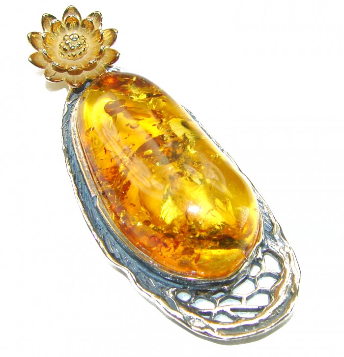 Authentic Golden Baltic Amber 14k Gold over .925 Sterling Silver beautifully handcrafted Pendant