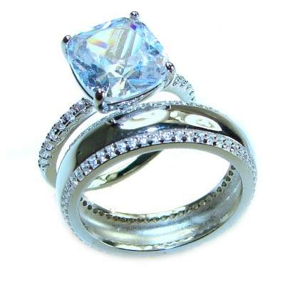 Dazzling - 4.6 carat White Topaz .925 Sterling Silver handcrafted stack ring size 8 1/4