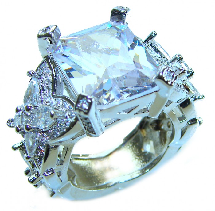 Extravaganza 19.9 carat White Topaz .925 Sterling Silver handcrafted OVERSIZED Statement ring size 6 3/4