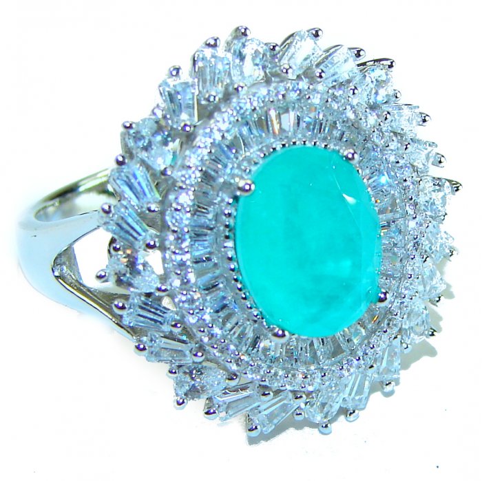 Luxurious 5.5 ctw Paraiba Tourmaline .925 Sterling Silver handcrafted Statement Ring size 8 1/4 - video