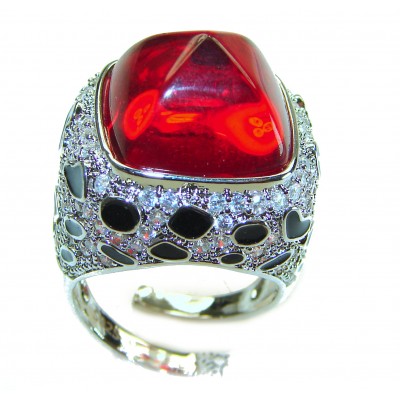 Wild at Heart authentic 11.5 carat Red Topaz .925 Silver handcrafted Statement Ring s. 7
