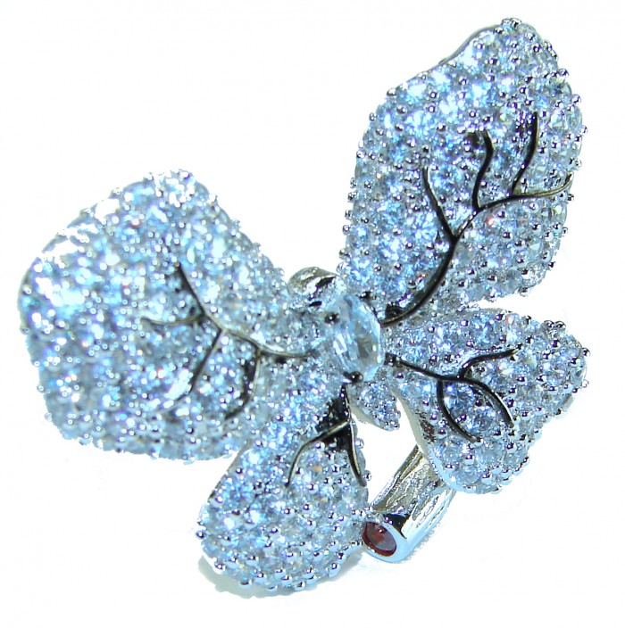Born to Glam - Large White Butterfly- authentic 11.5 carat White Topaz RHODIUM OVER .925 Silver handcrafted Ring s. 7