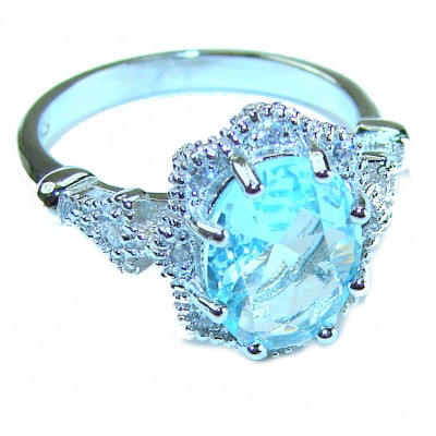 Blue Beauty 4.5 carat oval cut Swiss Blue Topaz Rhodium over .925 Sterling Silver handmade Ring size 6