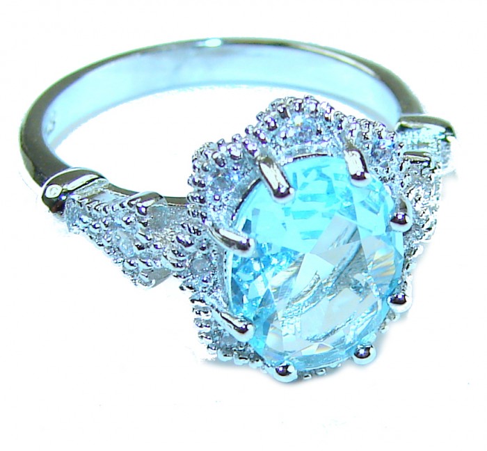 Blue Beauty 4.5 carat oval cut Swiss Blue Topaz Rhodium over .925 Sterling Silver handmade Ring size 6
