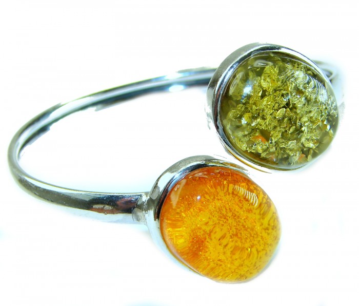 Stylish two colors Genuine Baltic Amber .925 Sterling Silver handamde Bracelet
