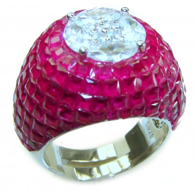 Luxurious Red Beauty 14.1 carat Ruby White Sapphire .925 Sterling Silver handcrafted Ring size 8 adjustable