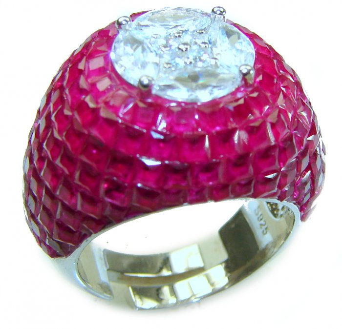 Luxurious Red Beauty 14.1 carat Ruby White Sapphire .925 Sterling Silver handcrafted Ring size 8 adjustable - video