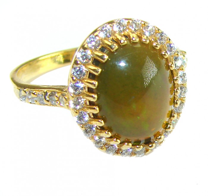 A COSMIC POWER Genuine 4.2 carat Black Opal 18K Gold over .925 Sterling Silver handmade Ring size 8