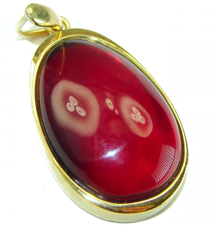 Prehistoric Authentic Cherry Baltic Amber 14K Gold over .925 Sterling Silver beautifully handcrafted Pendant - video