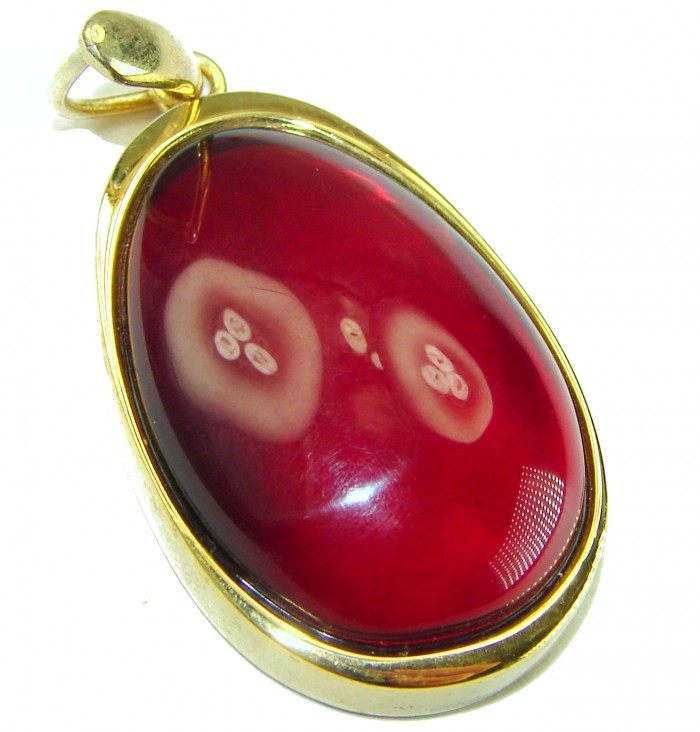 Prehistoric Authentic Cherry Baltic Amber 14K Gold over .925 Sterling Silver beautifully handcrafted Pendant