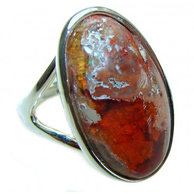 Bonefire Night best quality 11.5 carat Mexican Opal .925 Sterling Silver handmade ring 8