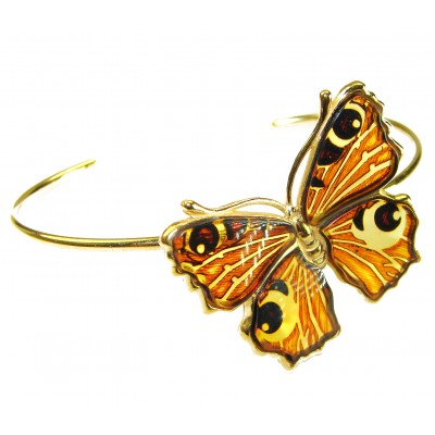 Golden Butterfly Genuine Baltic Amber 14K Gold over .925 Sterling Silver handamde Bracelet