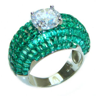 Endlessly Enchanting - White Topaz & Authentic Emerald .925 Sterling Silver handmade Statement Ring size 6