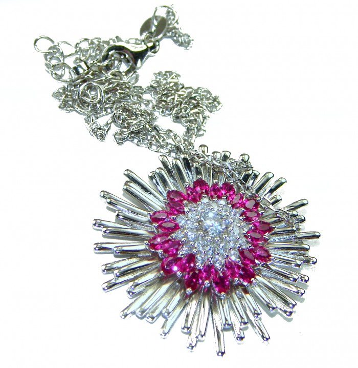 Supernova authentic 5.5 carat Pink Tourmaline White Sapphire .925 Sterling Silver handcrafted necklace