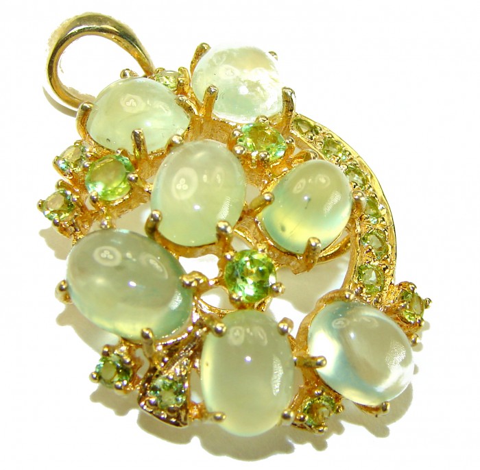 Wise Bliss Authentic 18.6 carat Prehnite 18k Gold over .925 Sterling Silver handmade Pendant