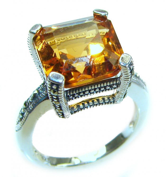 Unique Authentic 9.2 carat Citrine .925 Sterling Silver handmade Cocktail Ring s. 8
