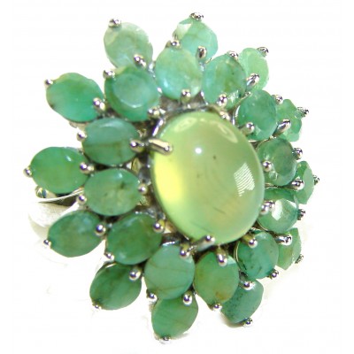 Born to Glam authentic 15.9 carat Colombian Emerald Prehnite .925 Sterling Silver handcrafted ring s. 8