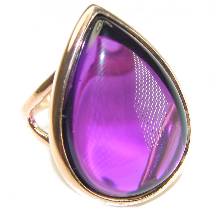Purple Tear 22.2 carat Amethyst 14K Gold over .925 Sterling Silver Handcrafted Large Ring size 7