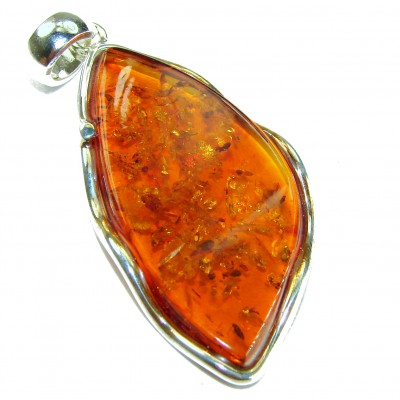 Prehistoric Authentic Golden Baltic Amber .925 Sterling Silver beautifully handcrafted Large Pendant