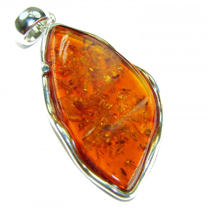 Prehistoric Authentic Golden Baltic Amber .925 Sterling Silver beautifully handcrafted Large Pendant