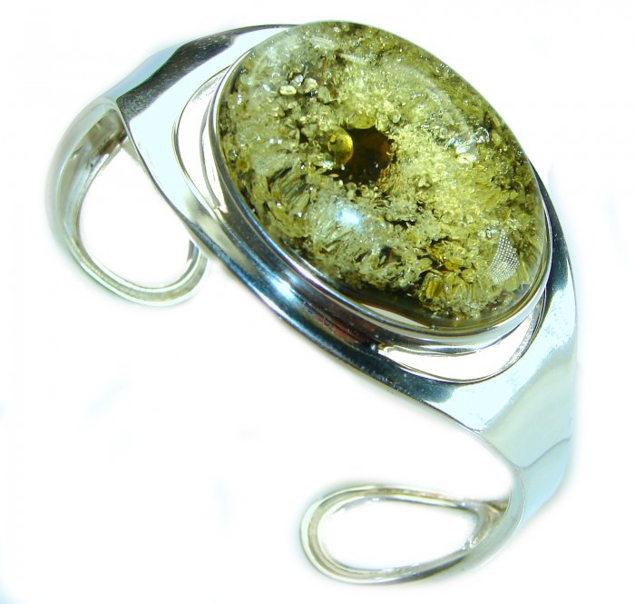 Classy Design Genuine AAAAA QUALITY FACETED GREEN Baltic Amber .925 Sterling Silver handamde Bracelet / Cuff - video