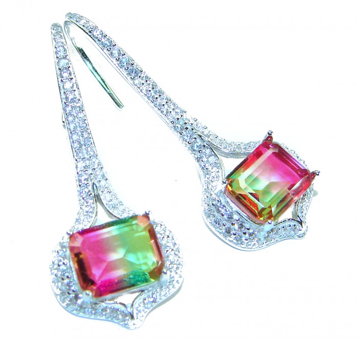 Luxurious 7.5 carat Watermelon Tourmaline .925 Sterling Silver Handcrafted Earrings
