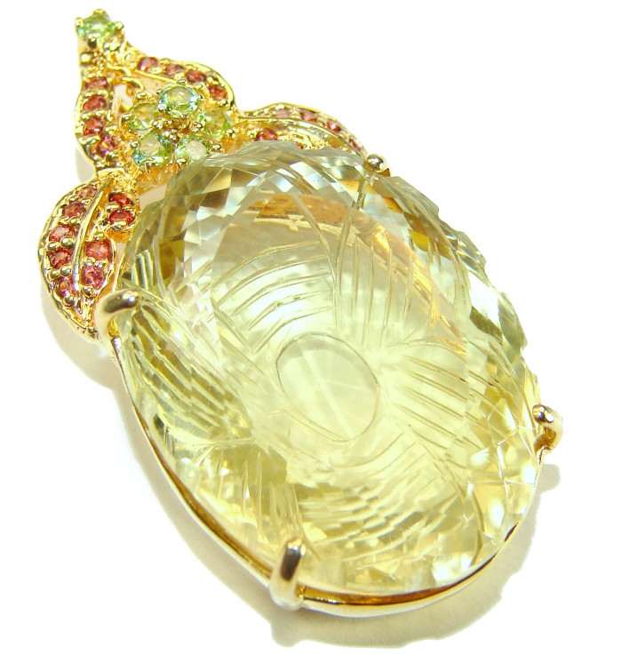 Timeless Jewels genuine 65.5 CARAT Lemon Topaz 18K Gold over .925 Sterling Silver handmade Pendant