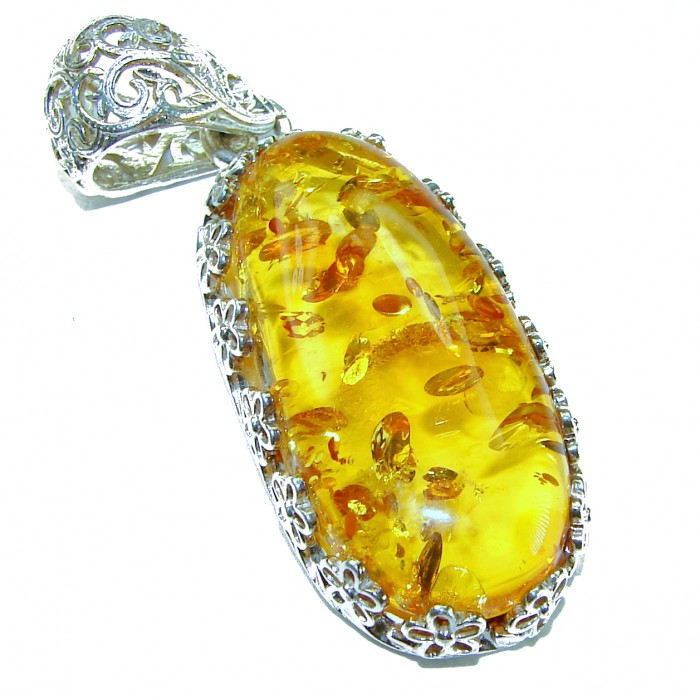 Prehistoric Authentic Golden Baltic Amber .925 Sterling Silver beautifully handcrafted Pendant