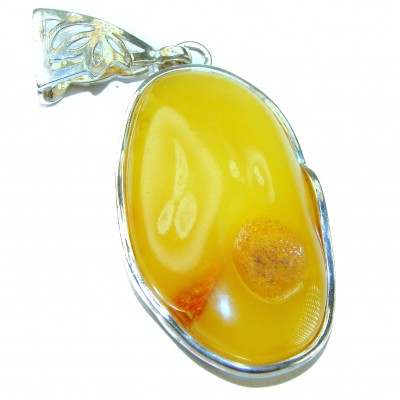 Prehistoric Authentic Butterscotch Baltic Amber .925 Sterling Silver beautifully handcrafted Large Pendant