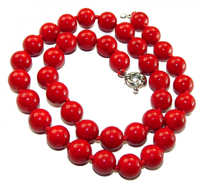 55.5 grams! Sublime Red Fossilized Coral Sterling Silver handmade Necklace