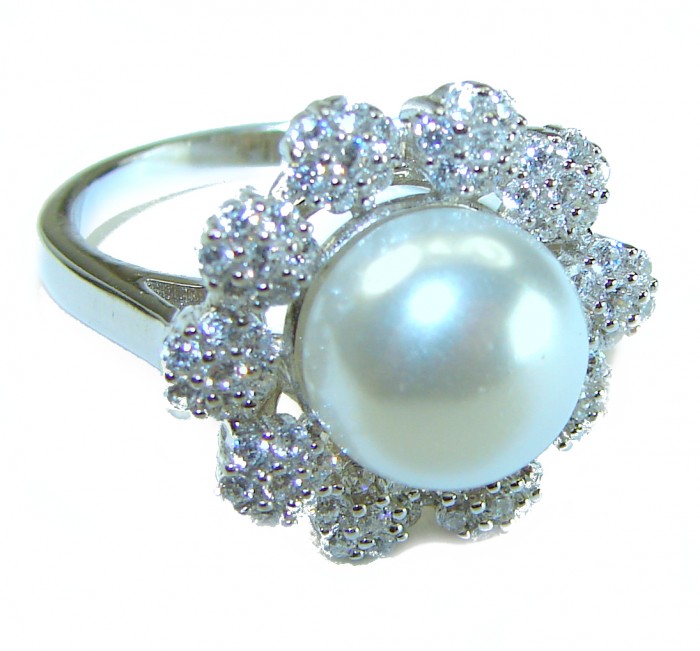 Pure Love White Pearls White Sapphire .925 Sterling Silver brilliantly handcrafted ring s. 6 1/4