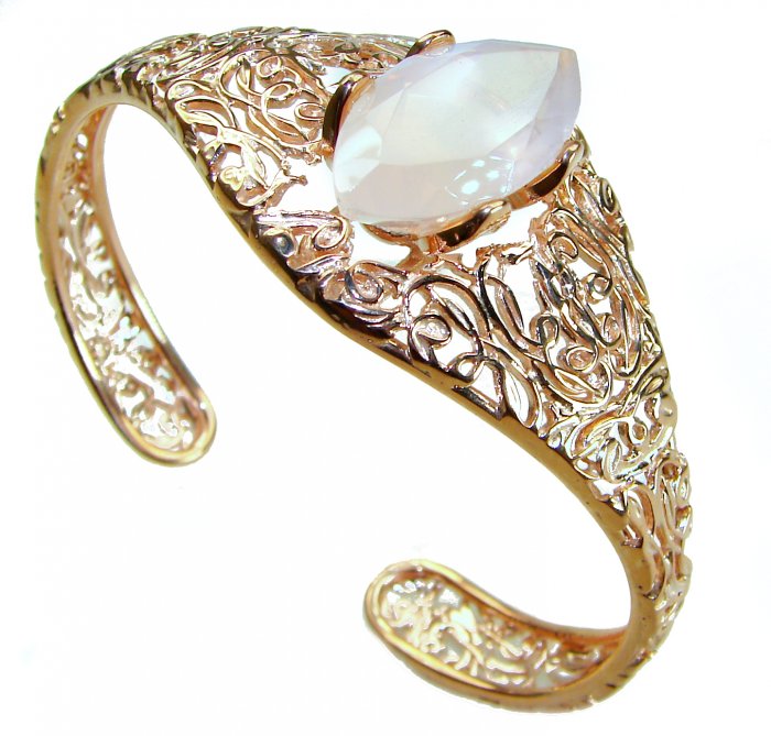 Vintage Beauty Genuine 21.5 carat Brazilian Rose Quartz Rose quartz 18K Gold over .925 Sterling Silver handcrafted Bracelet / Cuff - video