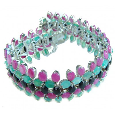 Carmen - Precious Natural 148.5 carat Ruby Emerald Sapphire .925 Sterling Silver handcrafted bracelet